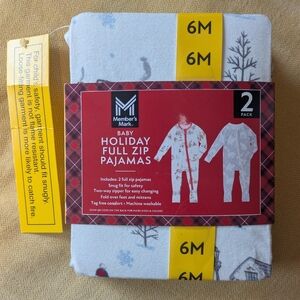 NWT 2 Pack - Baby Holiday Full Zip Pajamas - White and Gray - 6 Mths